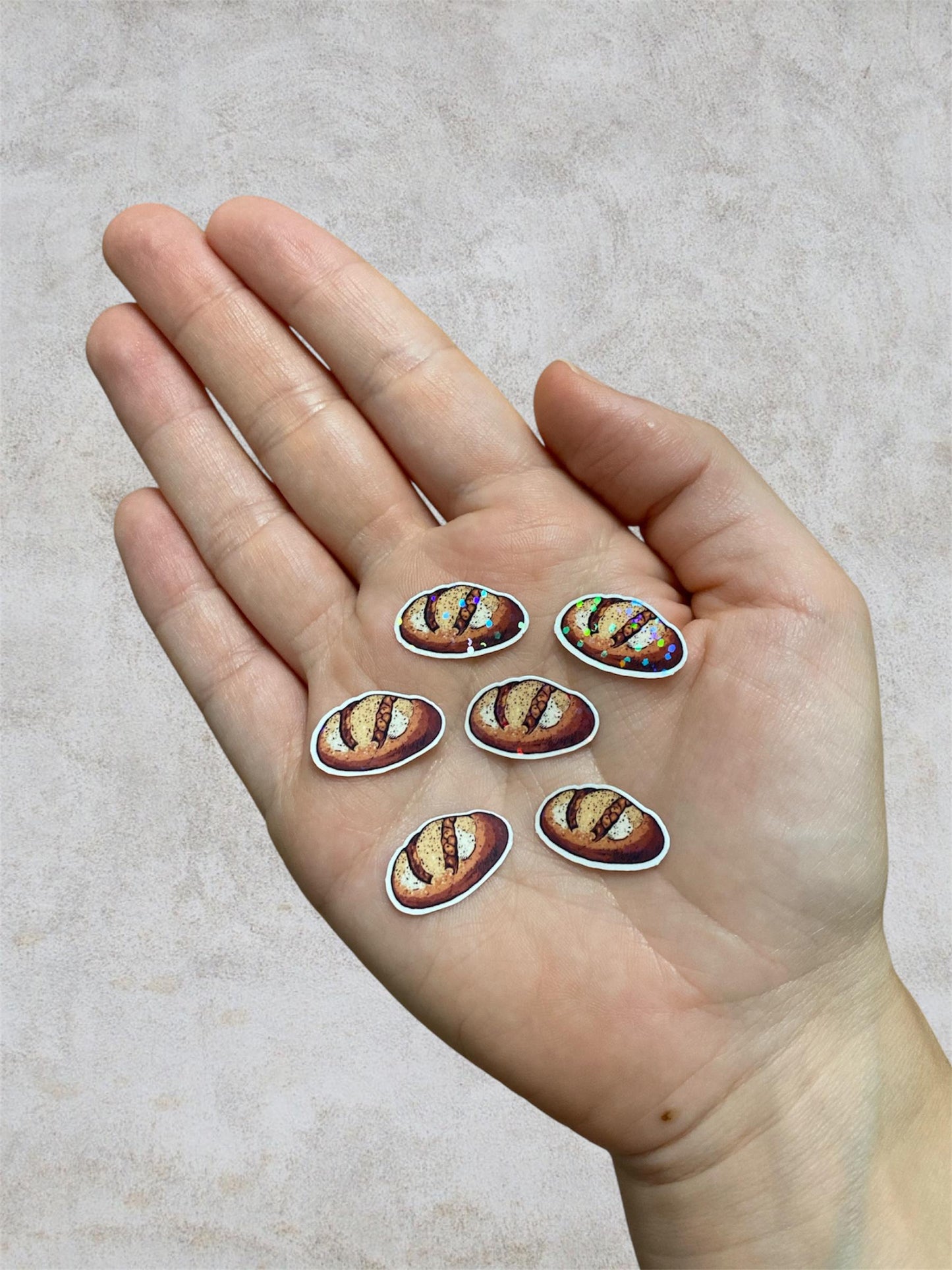 sourdough bread 6 mini holographic glitter stickers