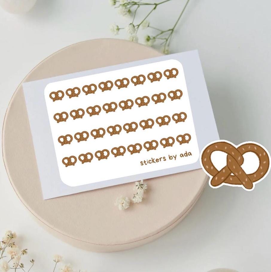 Mini pretzel stickers to use in a daily planner, bullet journal, calendar or agenda