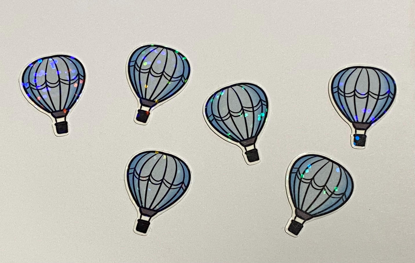 blue hot air balloon 6 mini holographic stickers