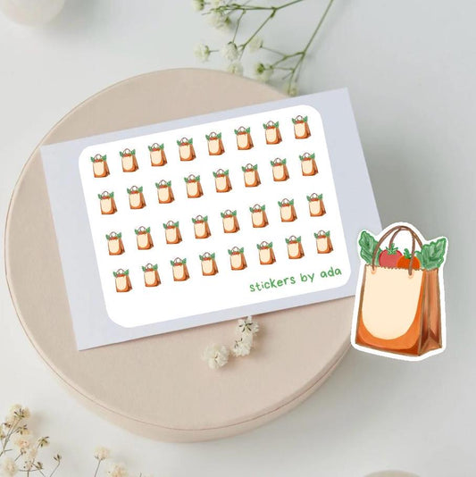 Grocery Bag Planner Stickers, Shopping List Stickers