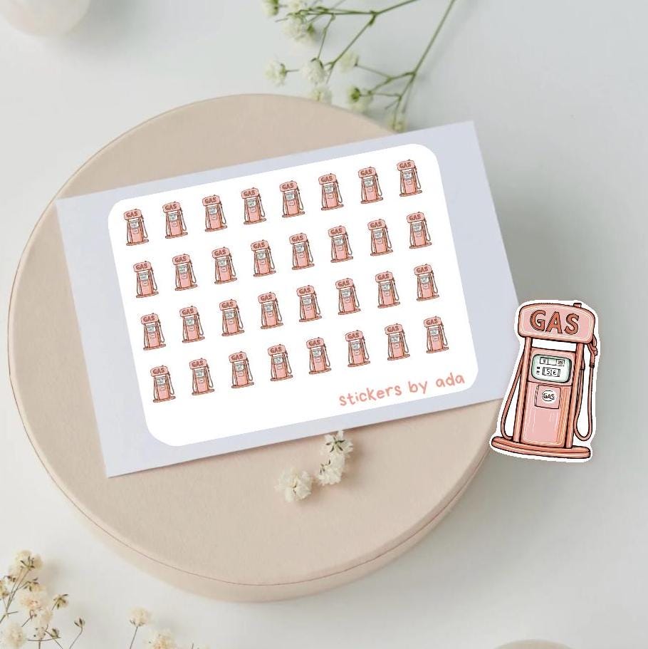 Mini gas station stickers to use in a daily planner, bullet journal, calendar or agenda