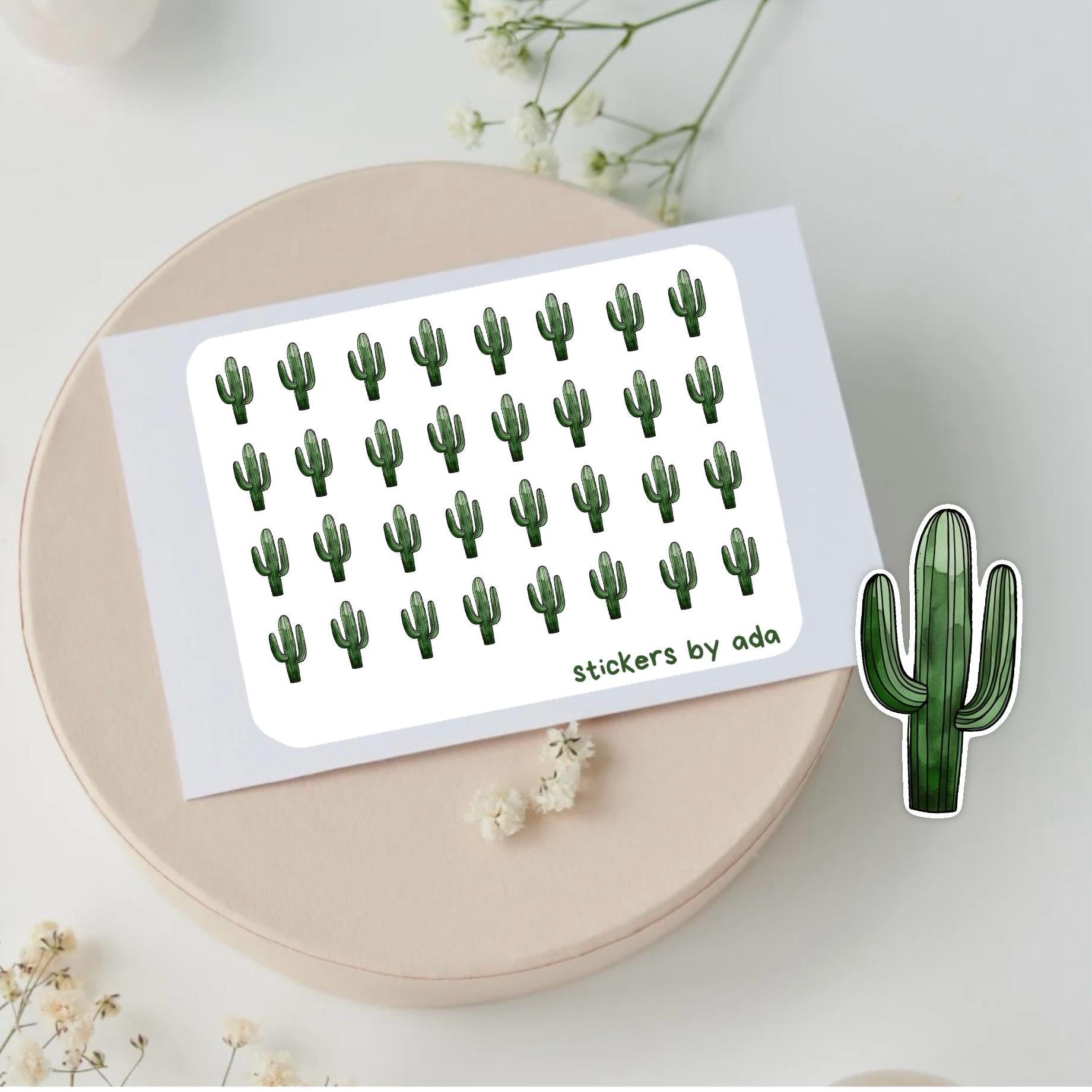 Mini cactus stickers for planners, bullet journals, calendars, scrapbooking | Plant, flower, watering, riego