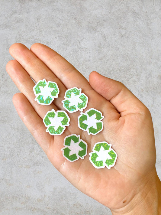 recycling 6 mini holographic stickers