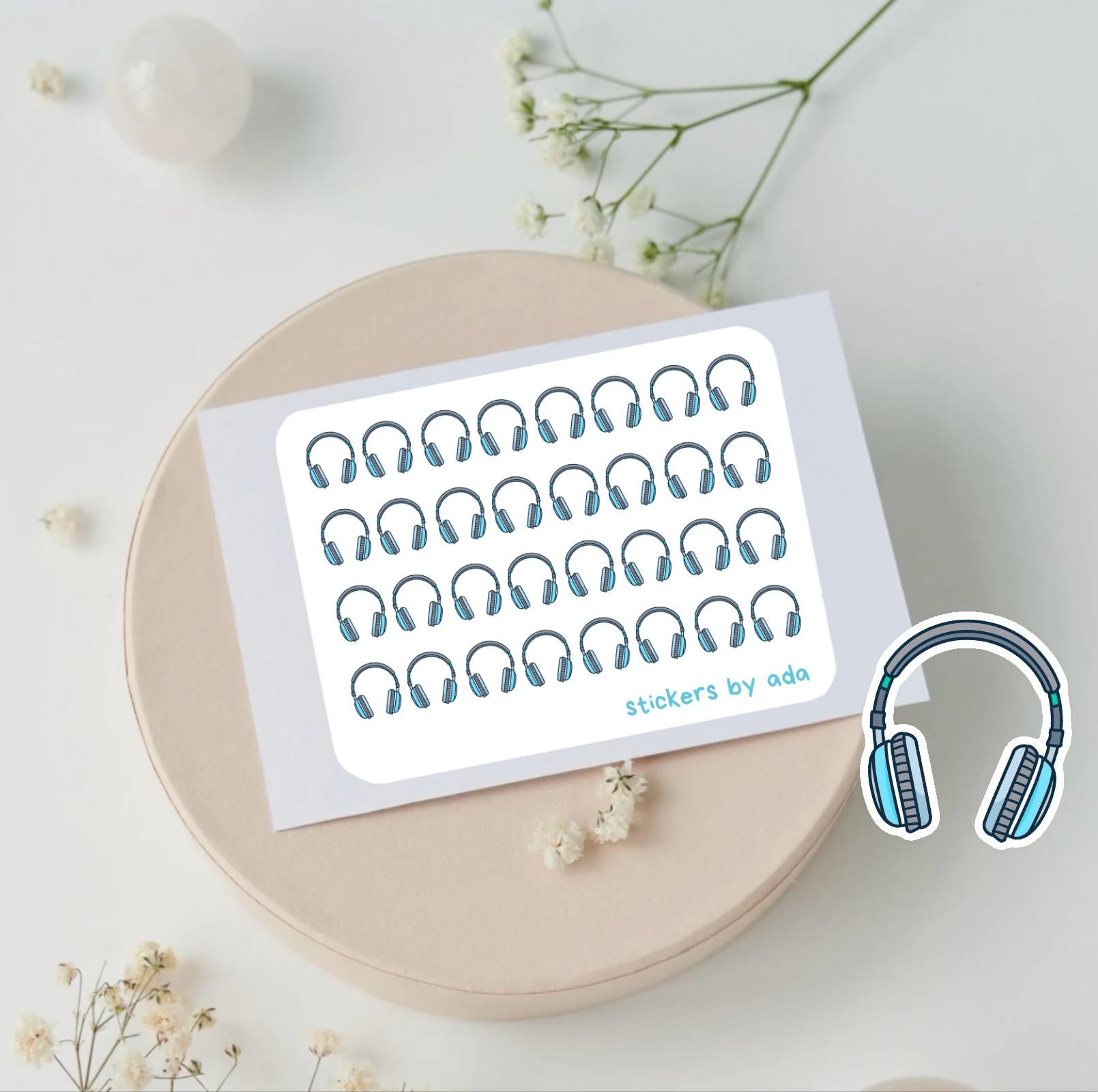 Mini head set, music stickers to use in a daily planner, bullet journal, calendar or agenda