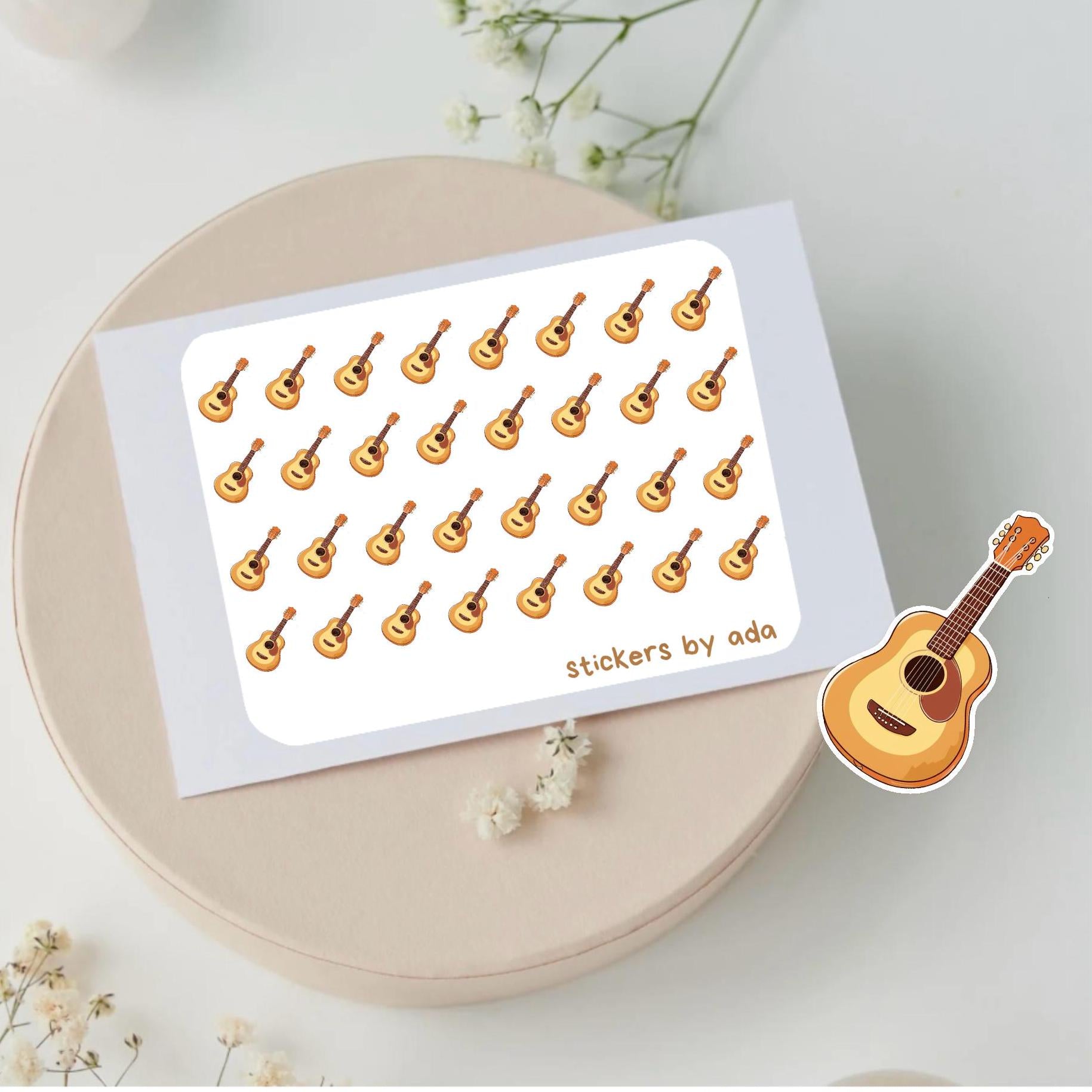 Mini guitar stickers to use in a daily planner, bullet journal, calendar or agenda