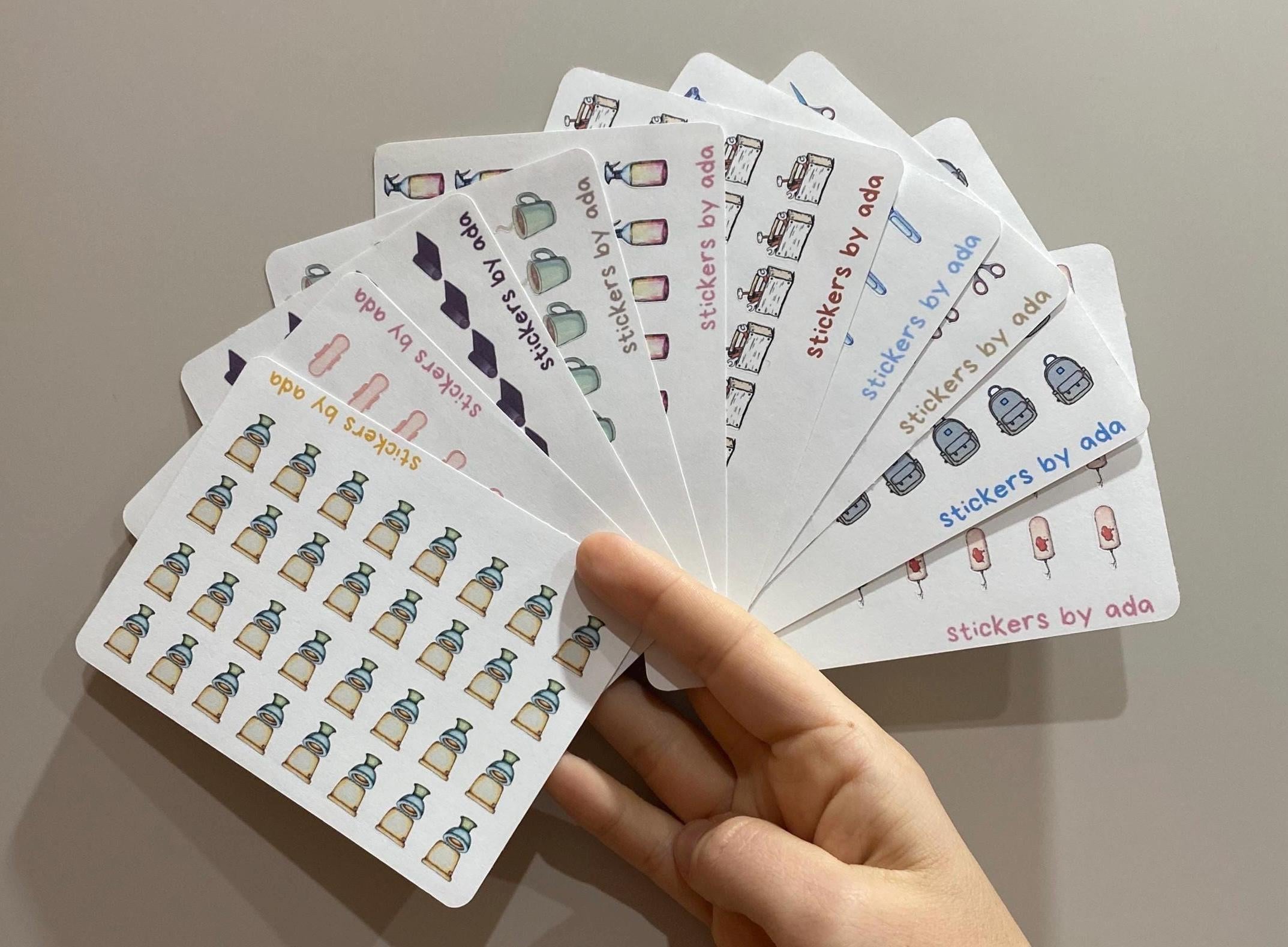 Mini tampon stickers to use in a daily planner, bullet journal, calendar or agenda