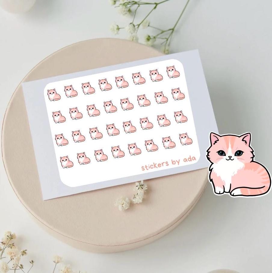 Mini cat stickers to use in a daily planner, bullet journal, calendar or agenda
