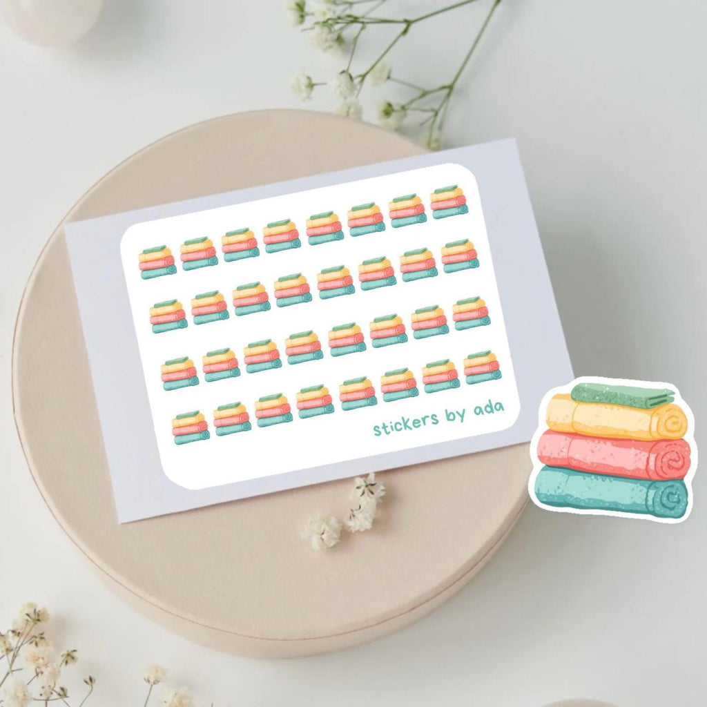Laundry Day Planner Stickers: Folded Towels Calendar Stickers