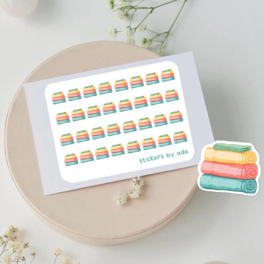 Laundry Day Planner Stickers: Folded Towels Calendar Stickers