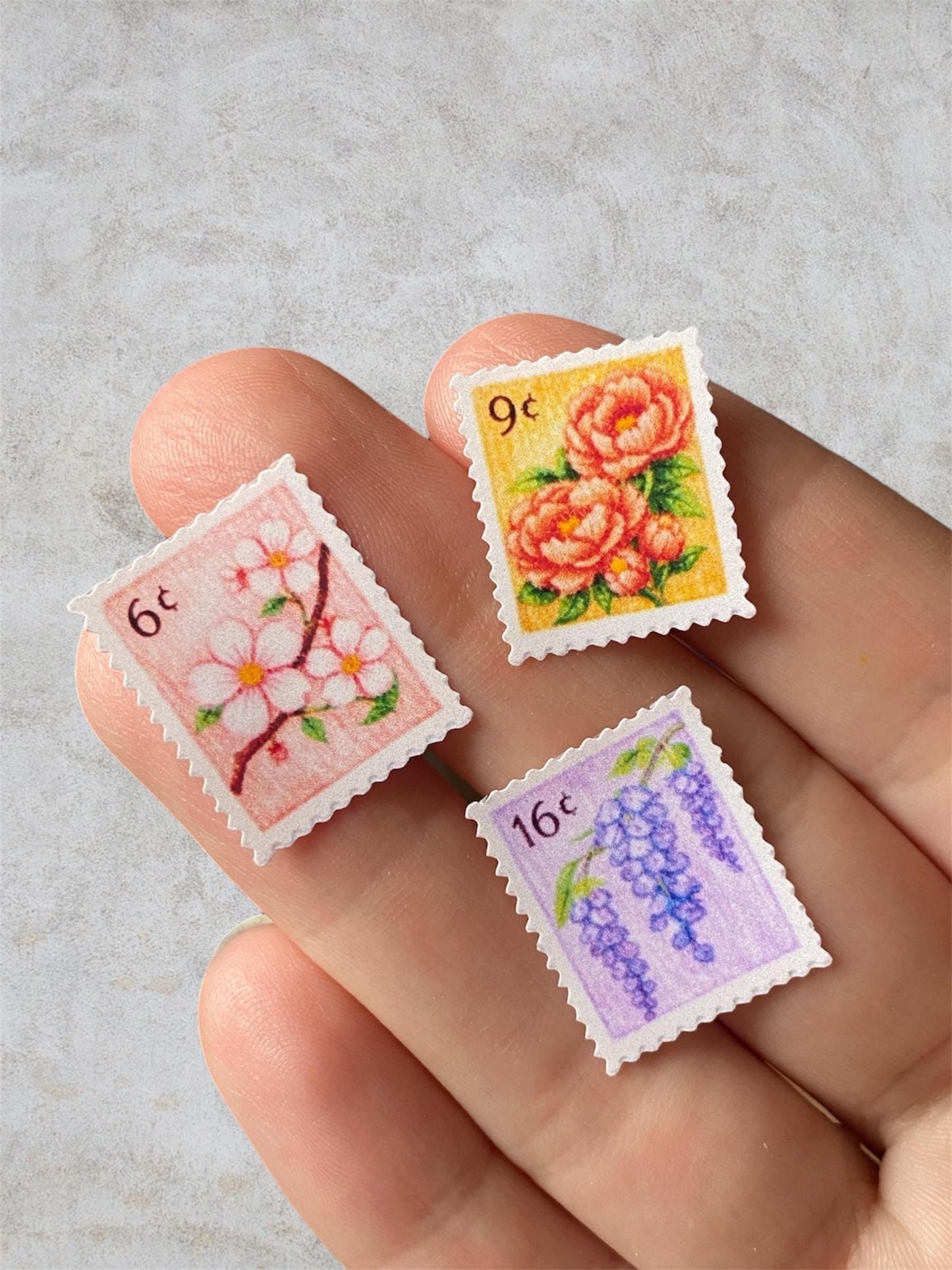 Floral Fake Postage Stamp Sticker Sheet | Mini Flower Stamps for Journaling, Scrapbook, Planner