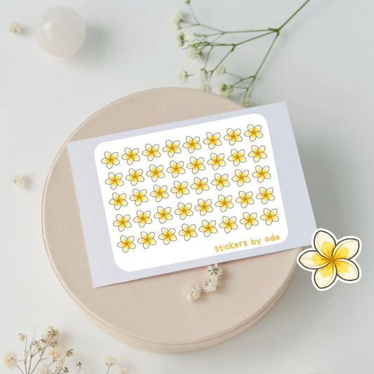 Mini plumeria flower Hawaiian stickers to use in a daily planner, bullet journal, calendar or agenda.