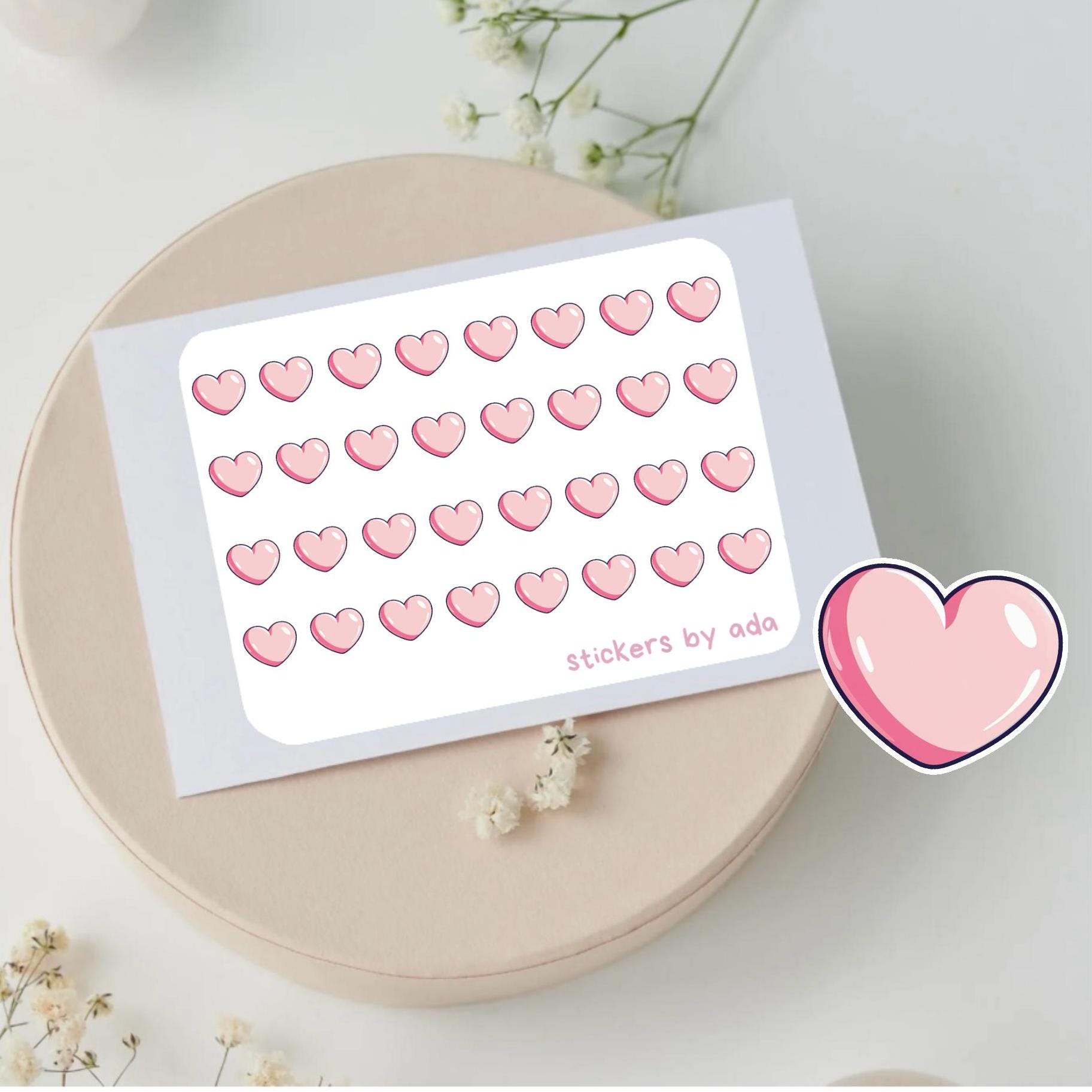 Mini heart stickers to use in a daily planner, bullet journal, calendar or agenda