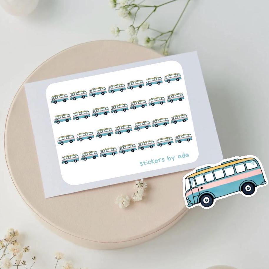 Mini bus stickers to use in a daily planner, bullet journal, calendar or agenda