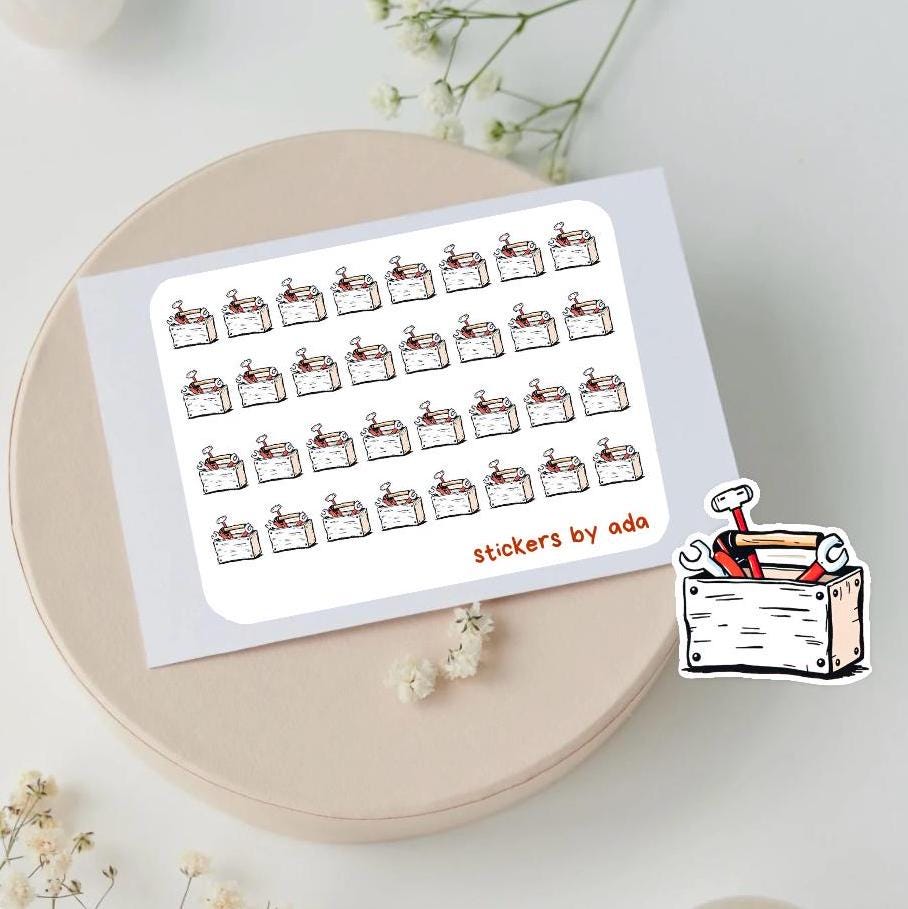 Mini toolbox stickers to use in a daily planner, bullet journal, calendar or agenda