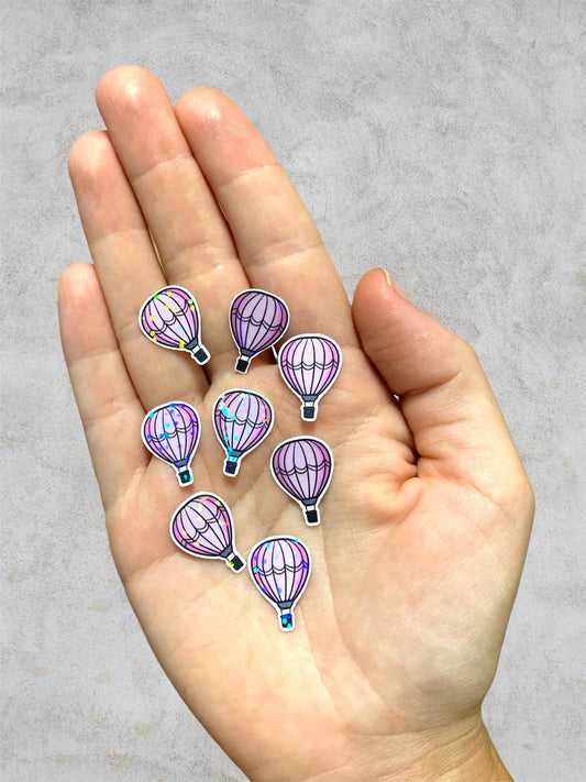 pink hot air balloon 8 mini holographic stickers