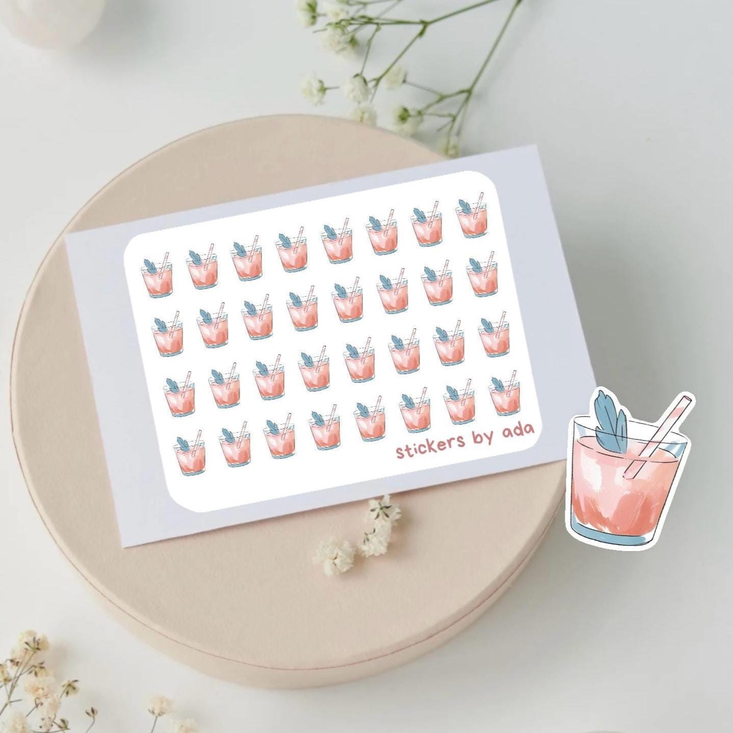 Mini drink glasses stickers to use in a daily planner, bullet journal, calendar or agenda