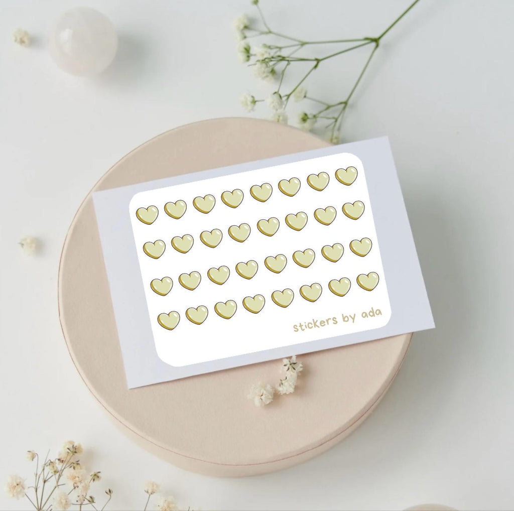 Mini heart stickers to use in a daily planner, bullet journal, calendar or agenda