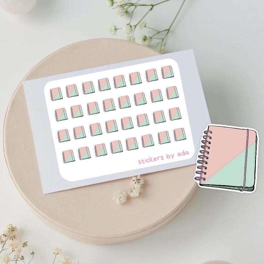 Mini notebook stickers to use in a daily planner, bullet journal, calendar or agenda