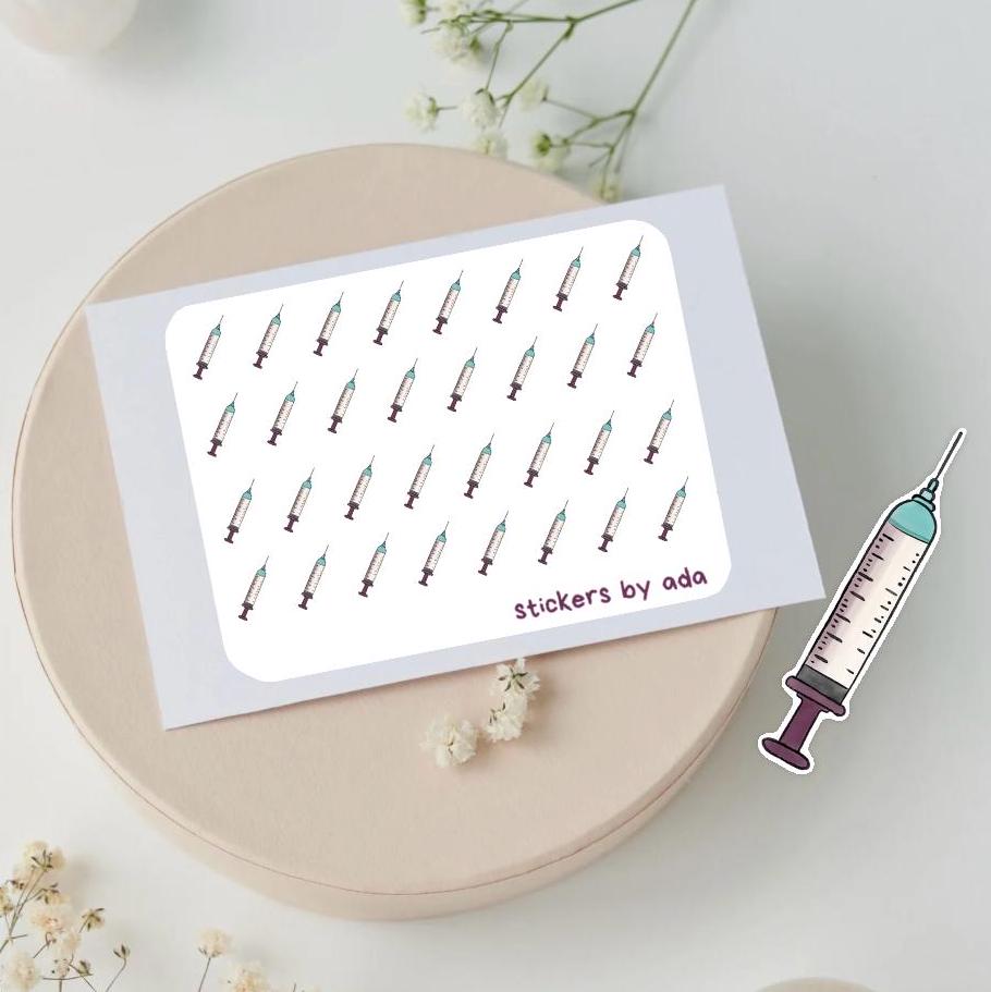 Mini syringe stickers to use in a daily planner, bullet journal, calendar or agenda