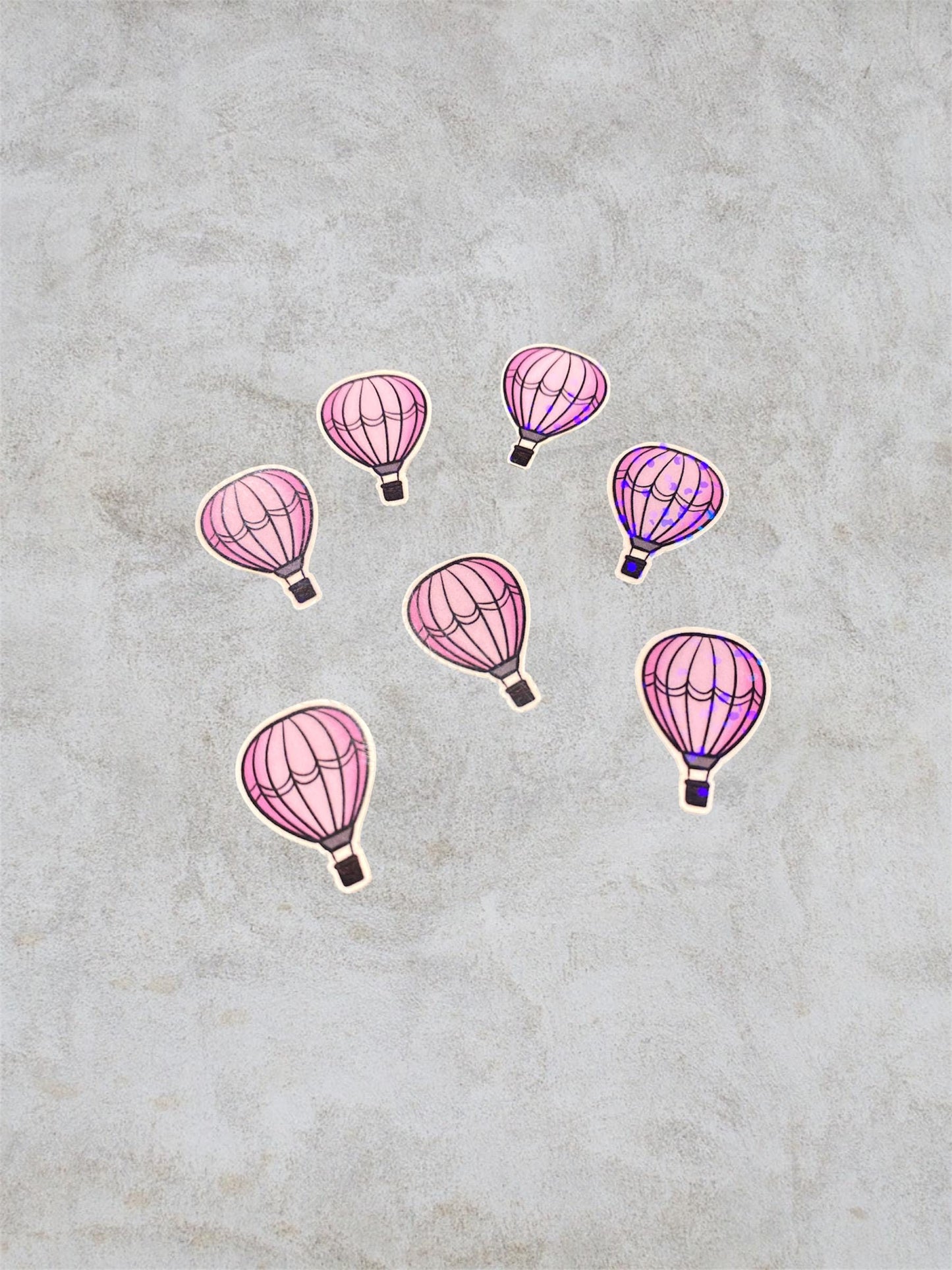 pink hot air balloon 8 mini holographic stickers