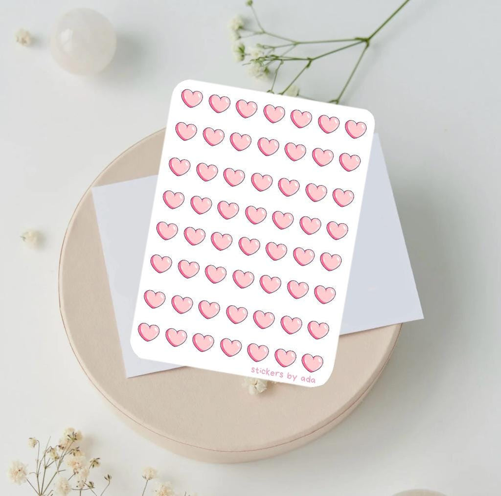 Mini heart stickers to use in a daily planner, bullet journal, calendar or agenda
