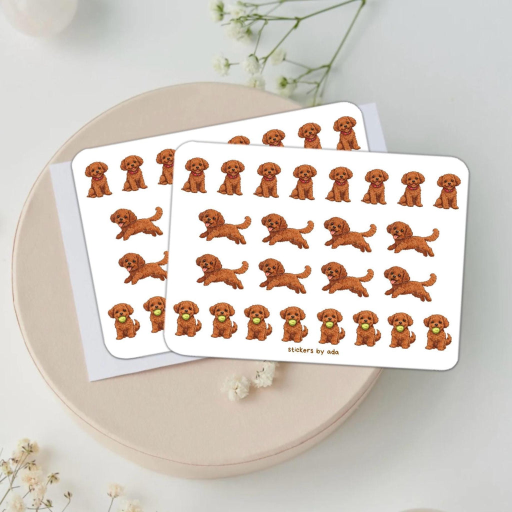 Brown Poodle Dog Stickers, Planner Journal Art (2 Sheets)