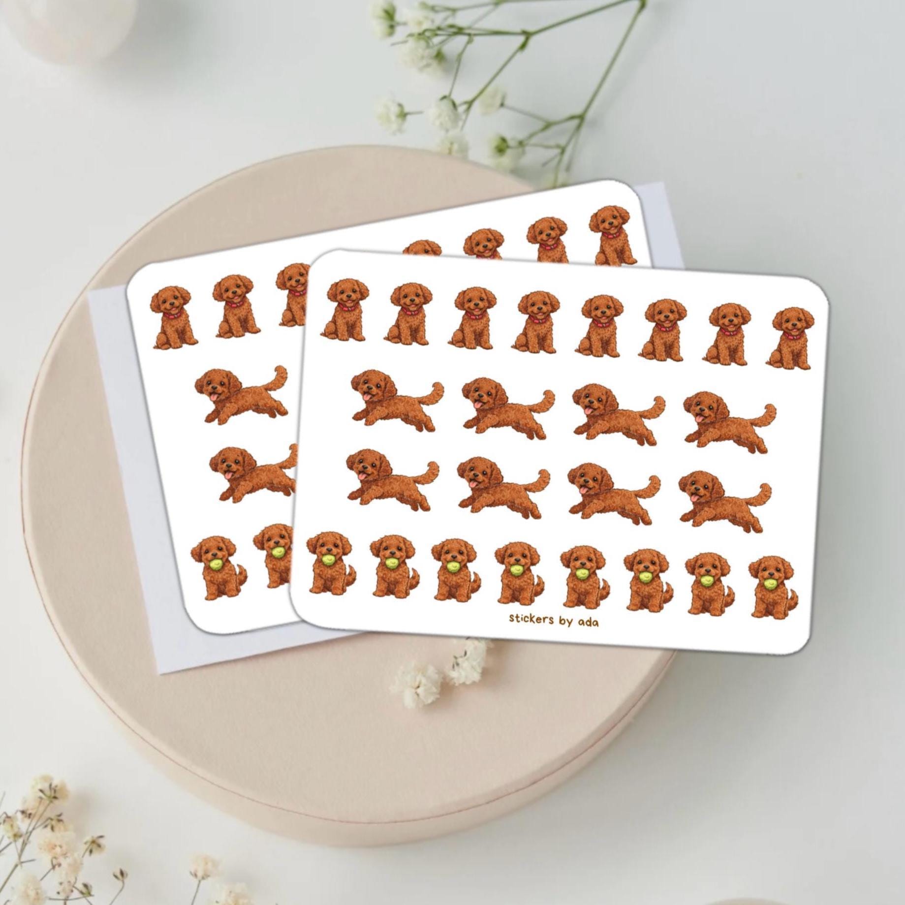Brown Poodle Dog Stickers, Planner Journal Art (2 Sheets)