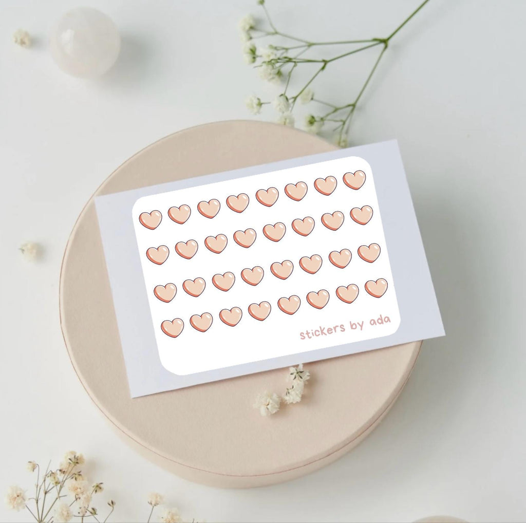 Mini heart stickers to use in a daily planner, bullet journal, calendar or agenda