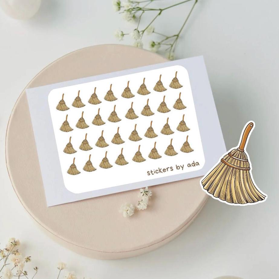 Mini cleaning brush stickers to use in a daily planner, bullet journal, calendar or agenda