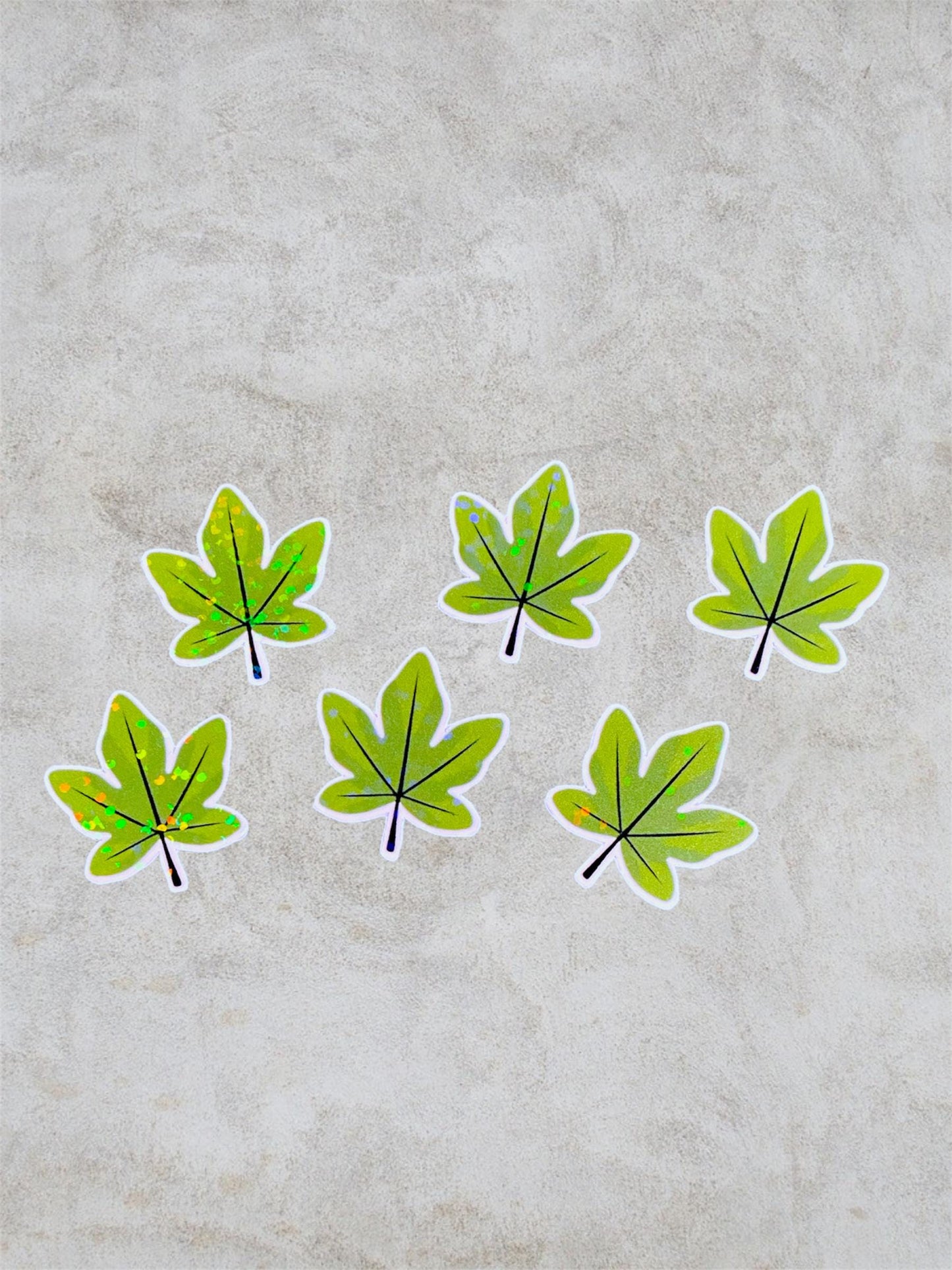 leaves 6 mini holographic stickers