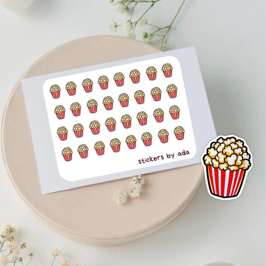 Mini popcorn stickers to use in a daily planner, bullet journal, calendar or agenda