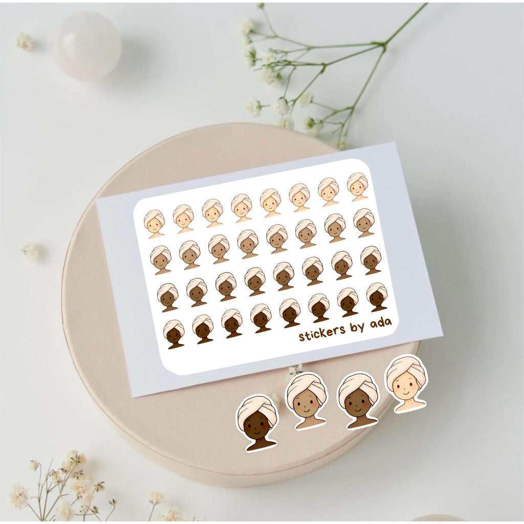 Mini Washing Hair Stickers: Planner, Journal, Calendar | fresh, morning mood, towel, shower, washed