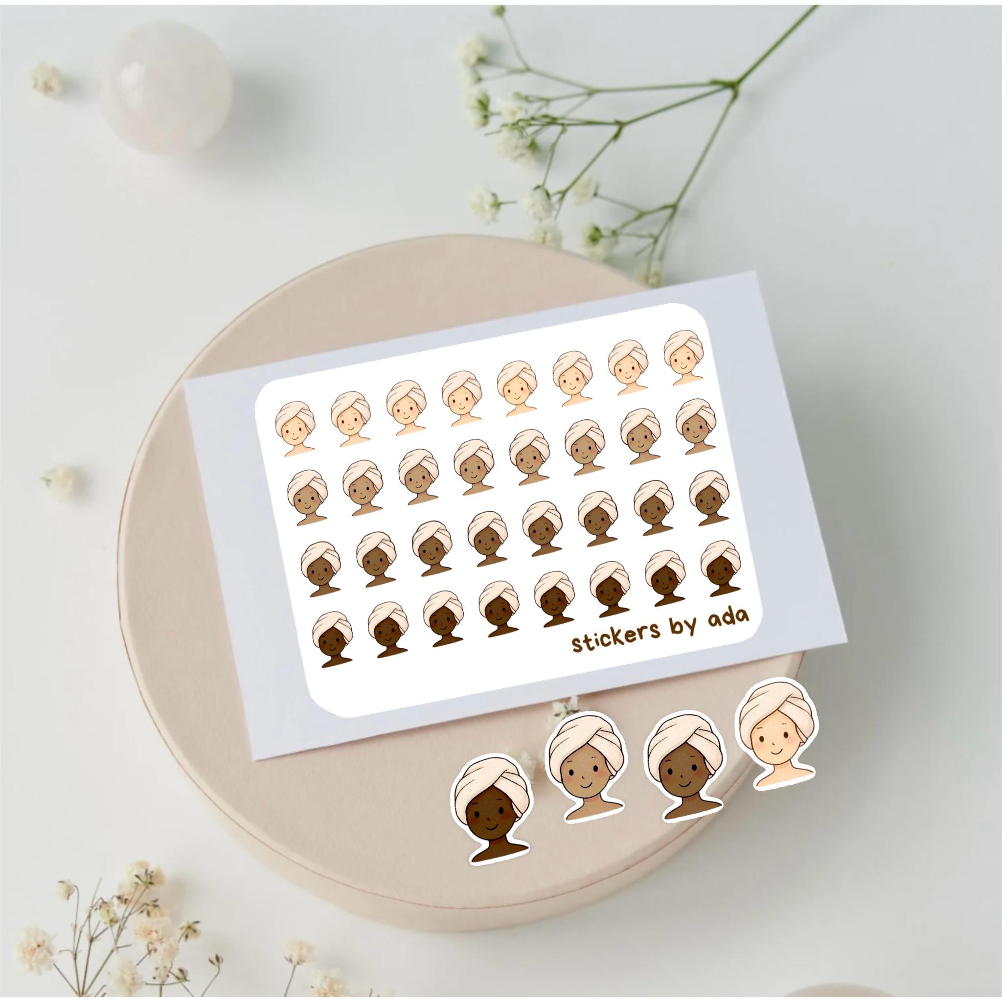 Mini Washing Hair Stickers: Planner, Journal, Calendar | fresh, morning mood, towel, shower, washed