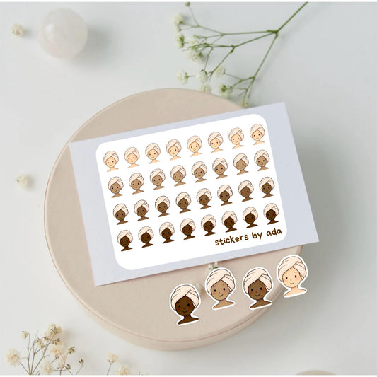Mini Washing Hair Stickers: Planner, Journal, Calendar | fresh, morning mood, towel, shower, washed