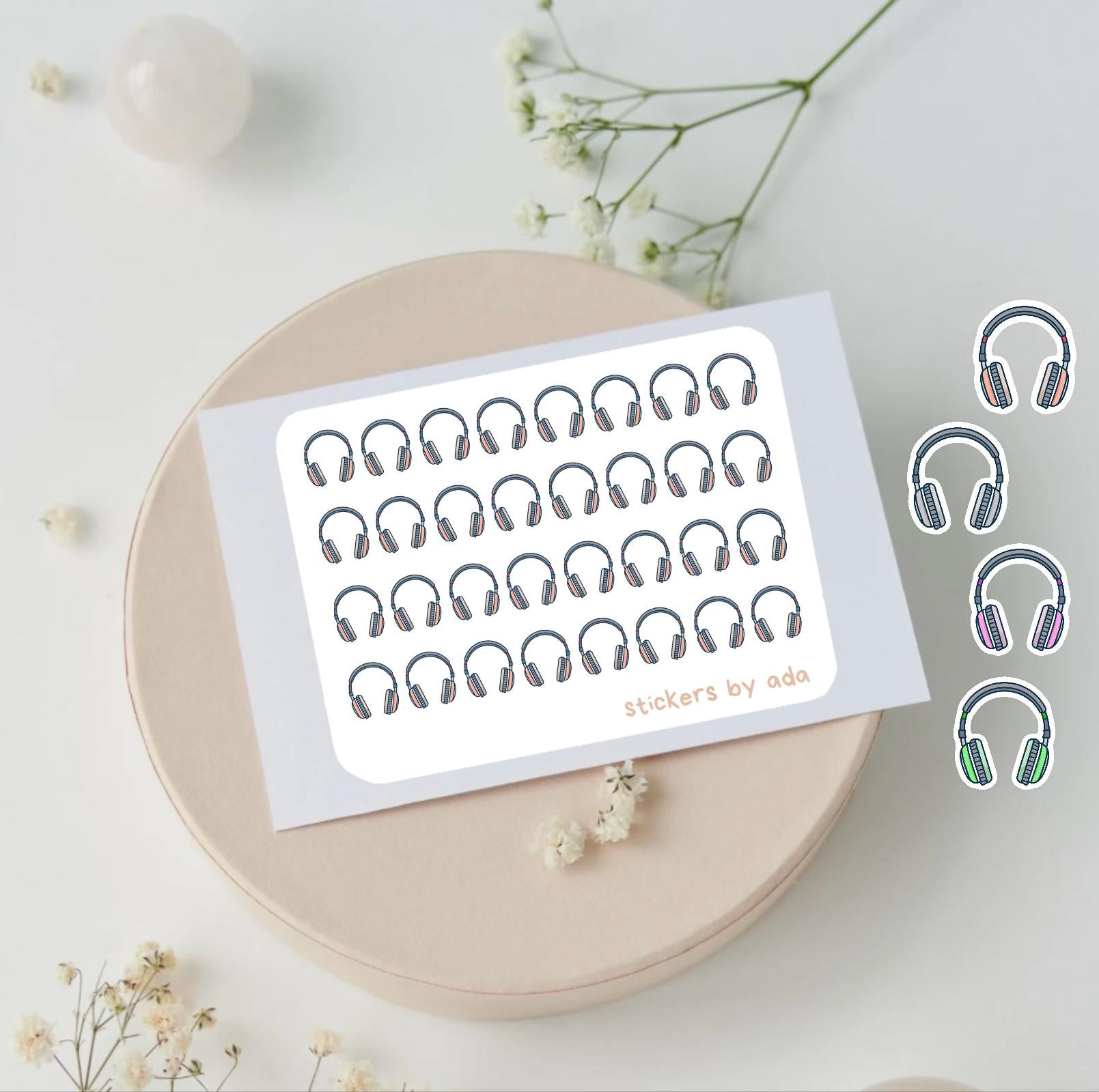 Mini head set, music stickers to use in a daily planner, bullet journal, calendar or agenda