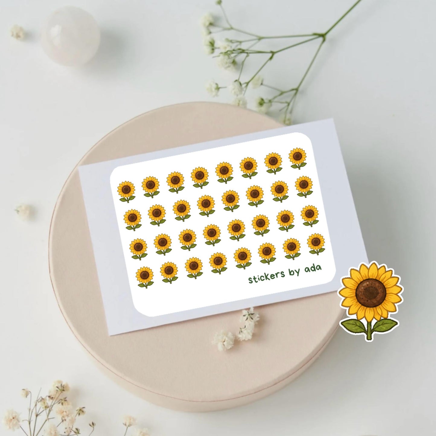 Mini sunflower stickers to use in a daily planner, bullet journal, calendar or agenda