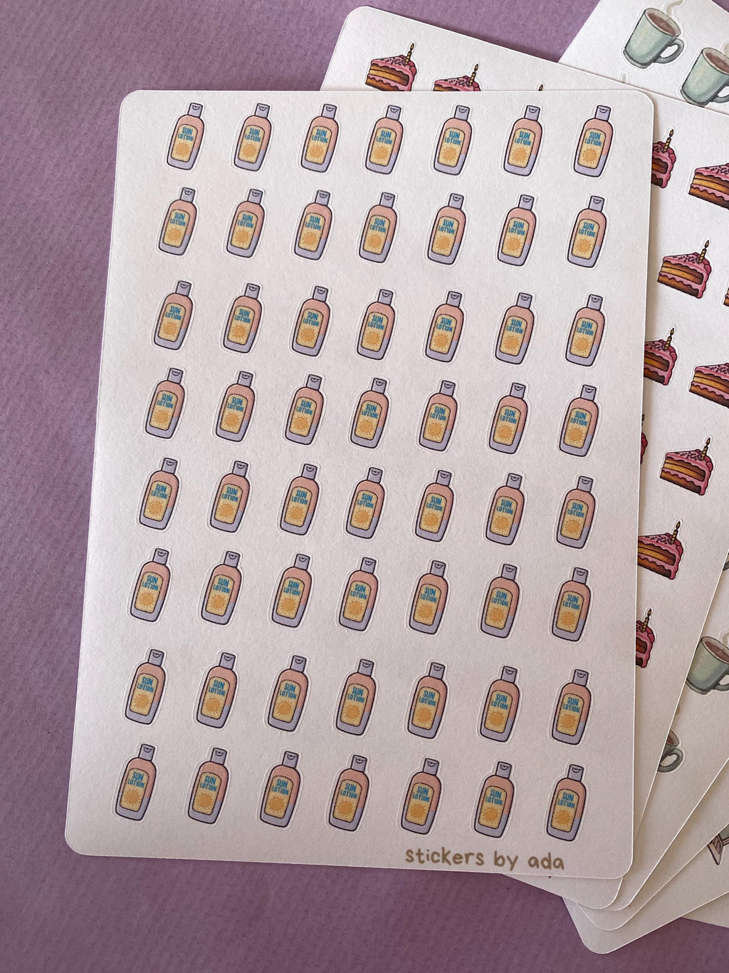 Mini sun lotion stickers to use in a daily planner, bullet journal, calendar or agenda