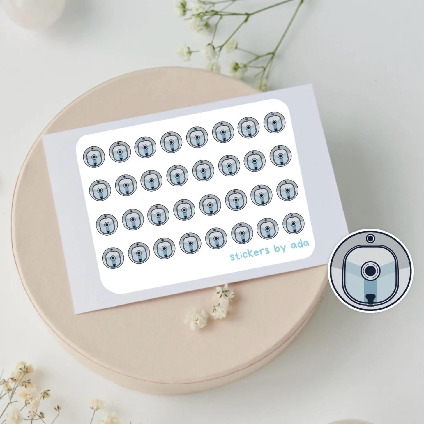 Mini robot vacuum cleaner stickers. Tag your chores, vacuuming or cleaning activities.