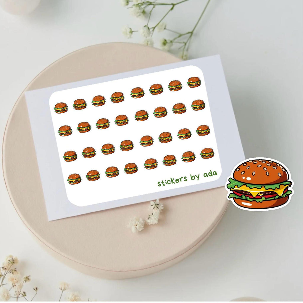 Mini burger stickers to use in a daily planner, bullet journal, calendar or agenda