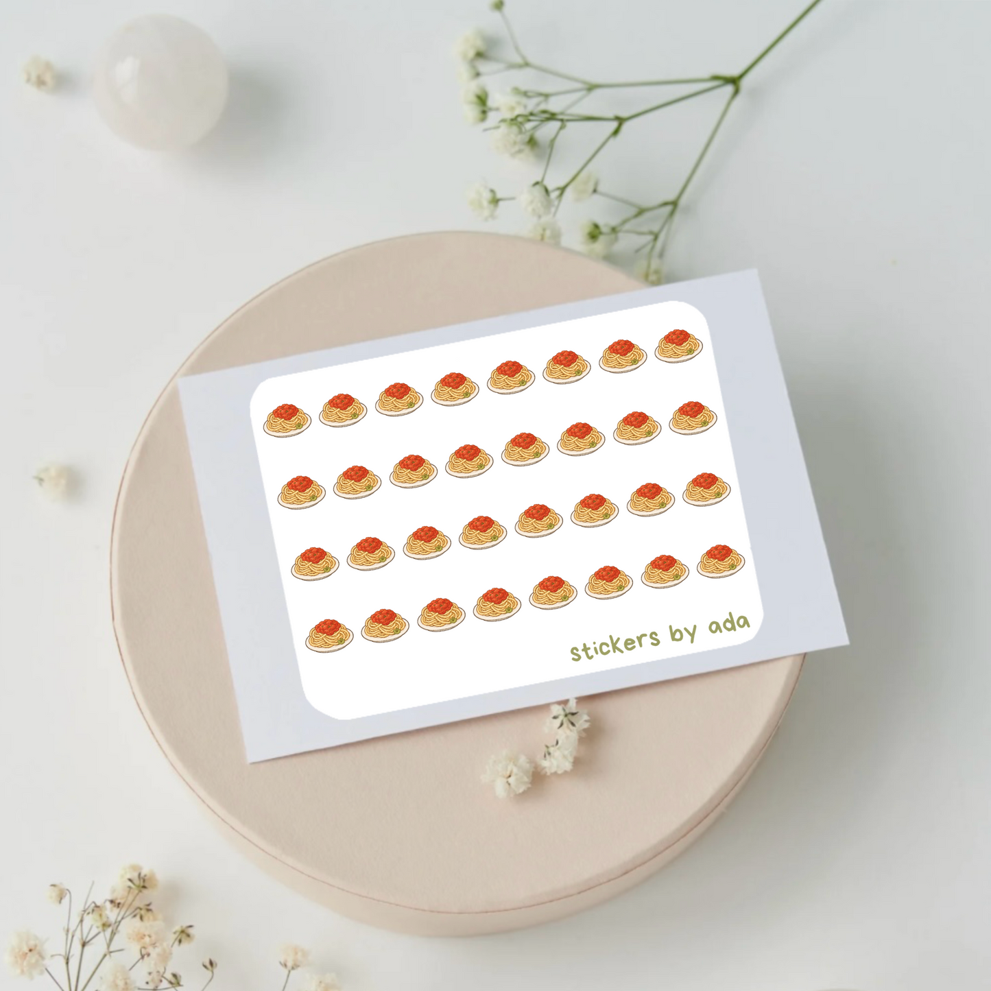 Mini spaghetti and meatballs stickers to use in a daily planner, bullet journal, calendar or agenda