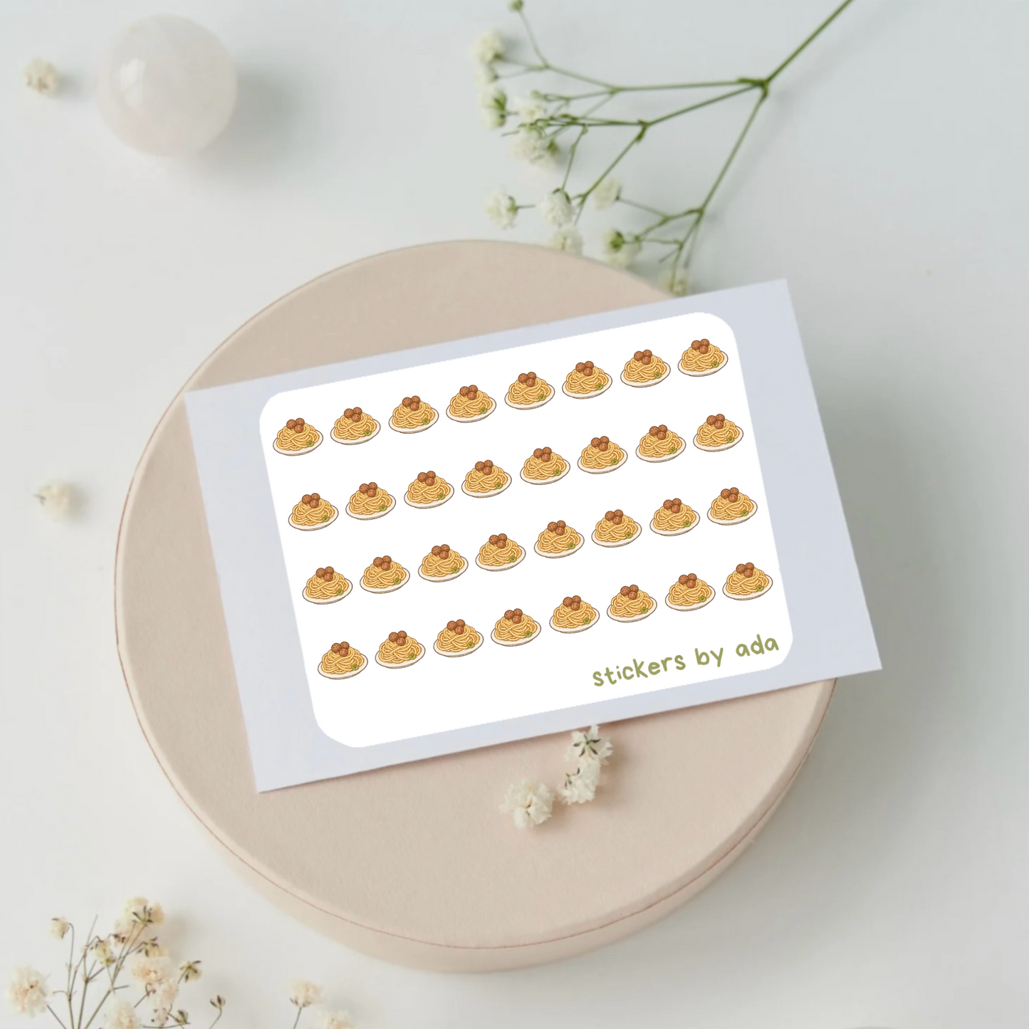 Mini spaghetti and meatballs stickers to use in a daily planner, bullet journal, calendar or agenda