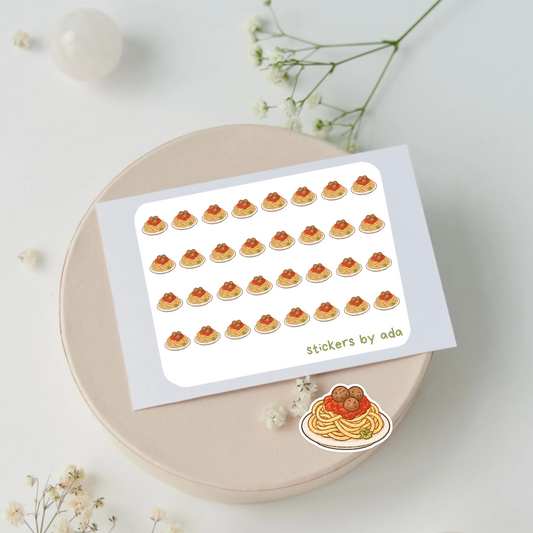 Mini spaghetti and meatballs stickers to use in a daily planner, bullet journal, calendar or agenda