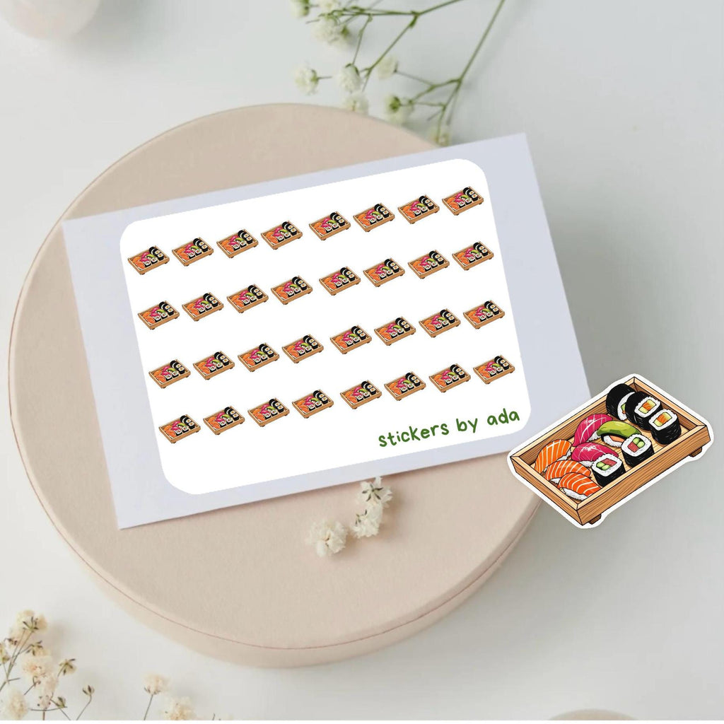 Mini sushi tray stickers to use in a daily planner, bullet journal, calendar or agenda