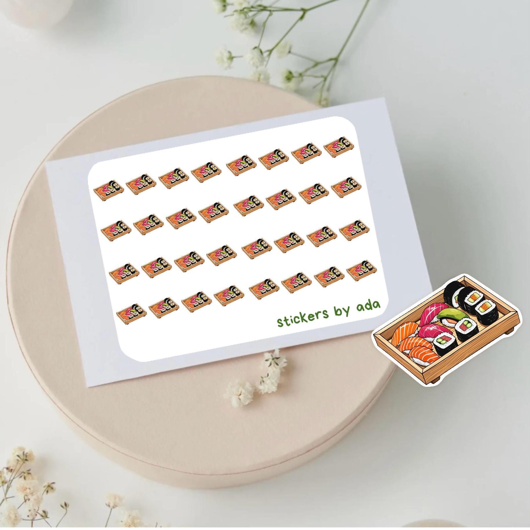 Mini sushi tray stickers to use in a daily planner, bullet journal, calendar or agenda