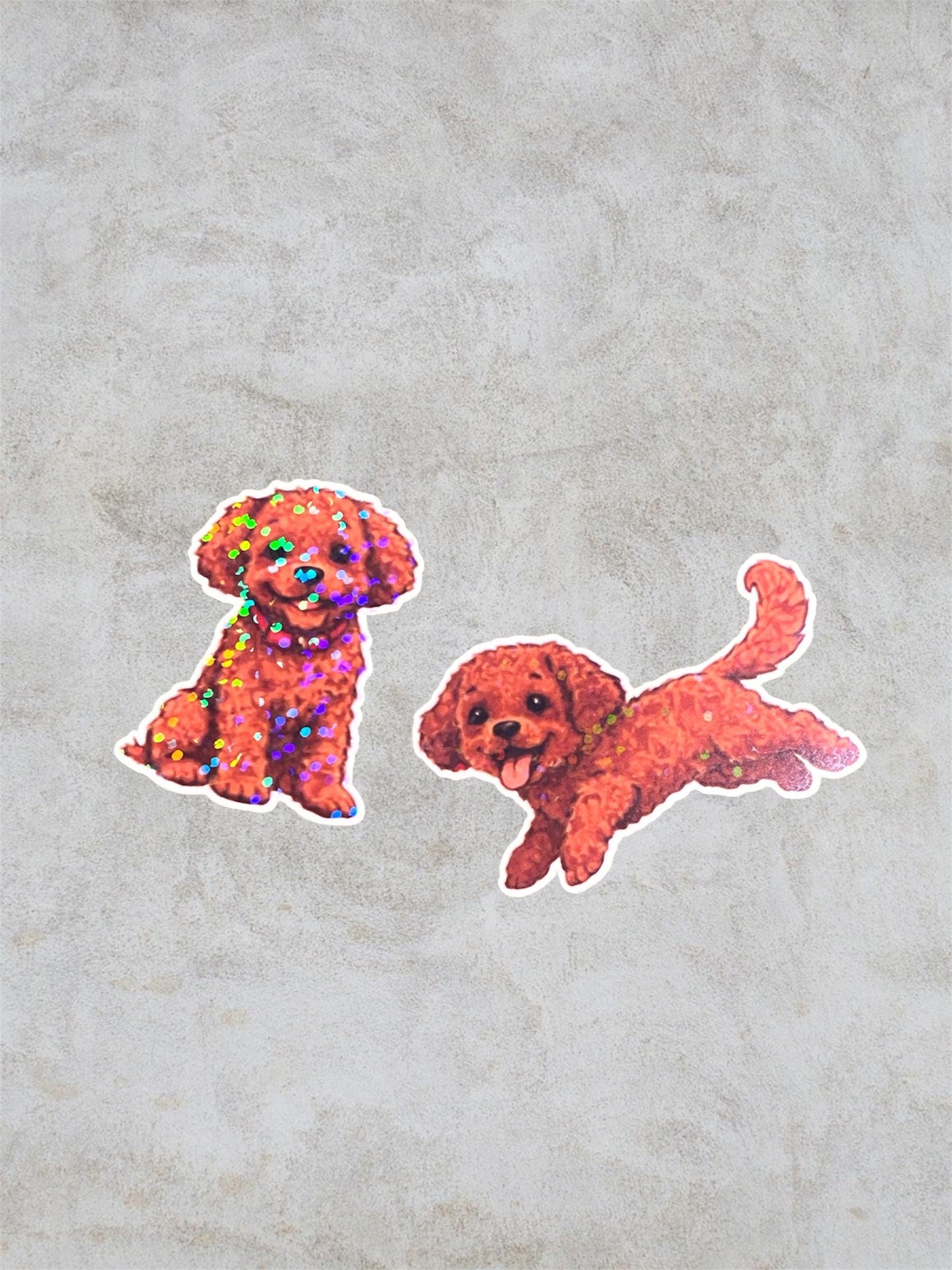 brown poodle 2 holographic stickers