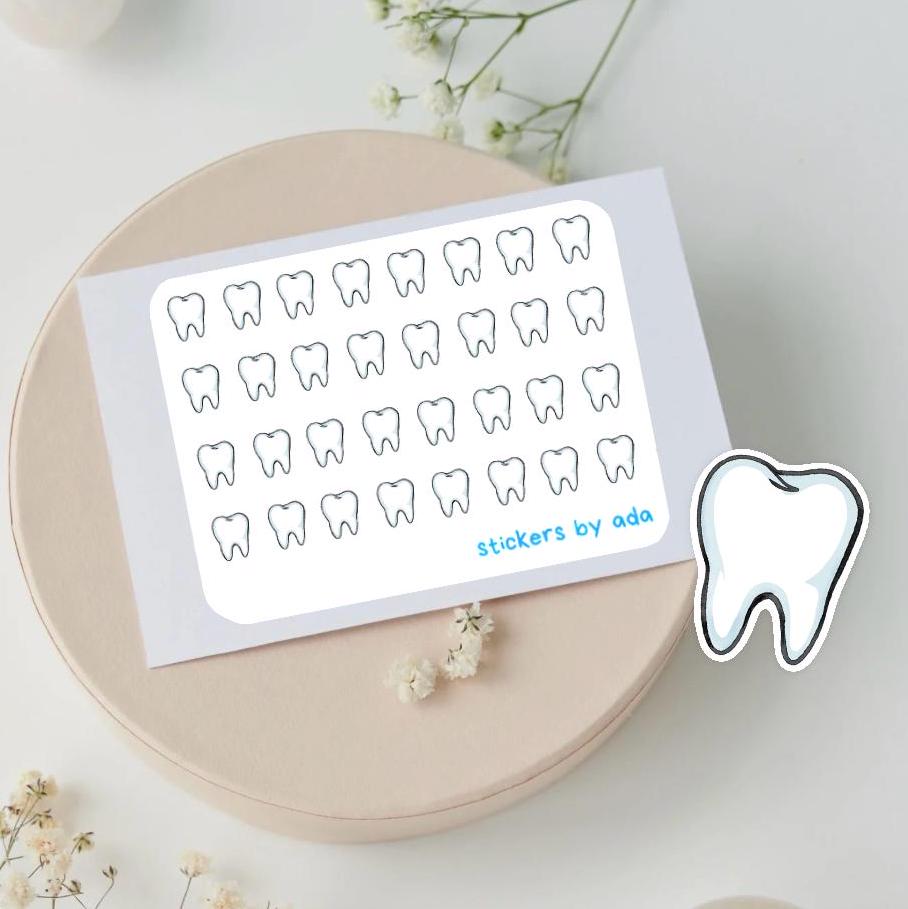 Mini tooth stickers to use in a daily planner, bullet journal, calendar or agenda