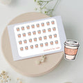 Mini coffee cups stickers to use in a daily planner, bullet journal, calendar or agenda
