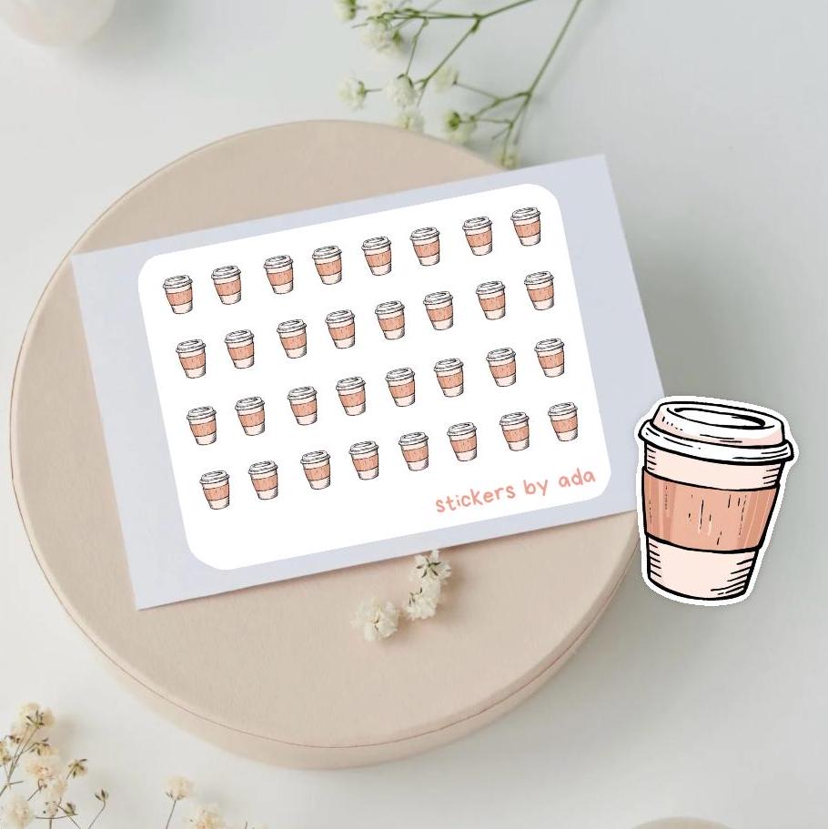 Mini coffee cups stickers to use in a daily planner, bullet journal, calendar or agenda