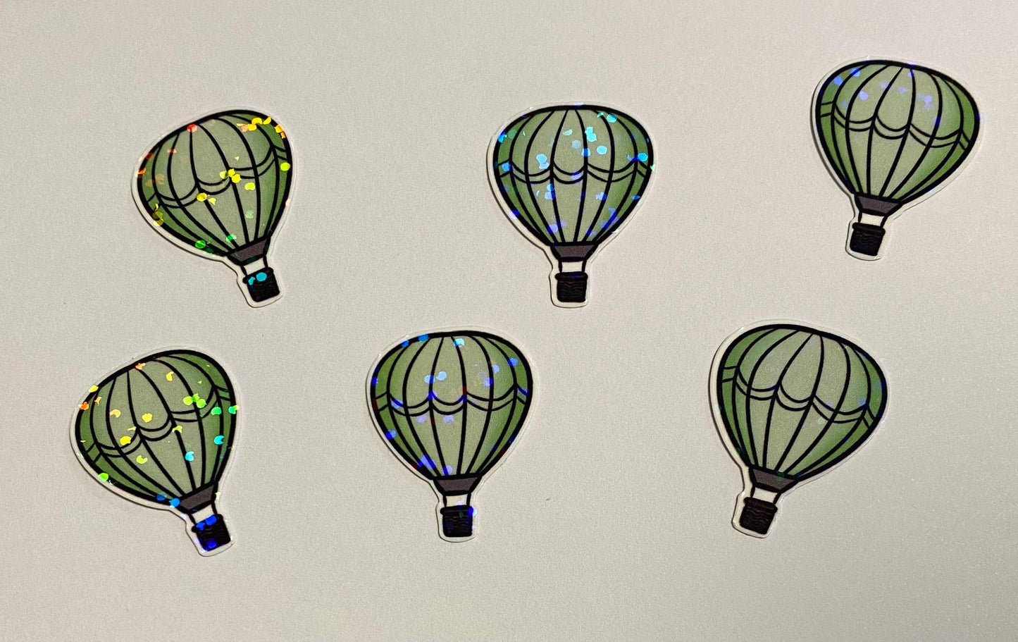 green hot air balloon 6 mini holographic stickers
