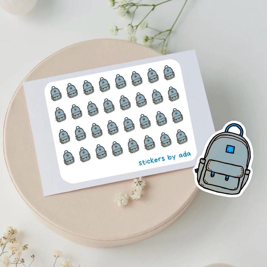 Mini backpack stickers to use in a daily planner, bullet journal, calendar or agenda